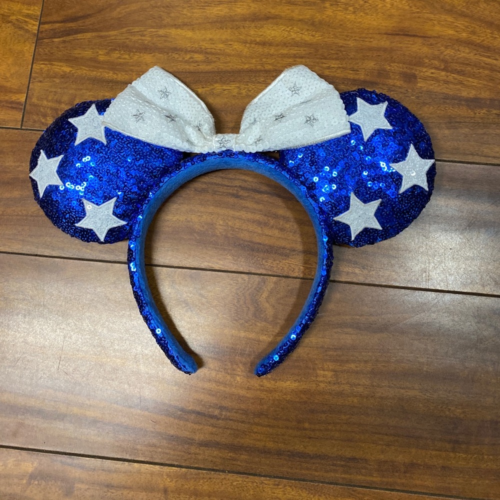Blue and white Disney park Mickey ears